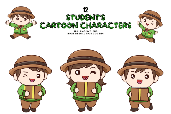 12 Cute Student School Character SVG