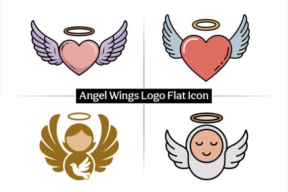 Angel Wings Christian Logo Flat Icon Set