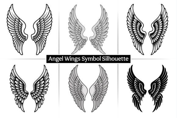 Angel Wings Symbol Silhouette Design Set: Graphics for Local Business Branding