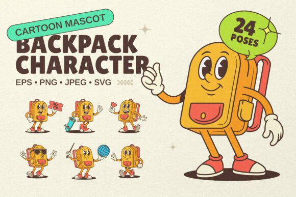 Backpack Cartoon Mascot Character Graphics