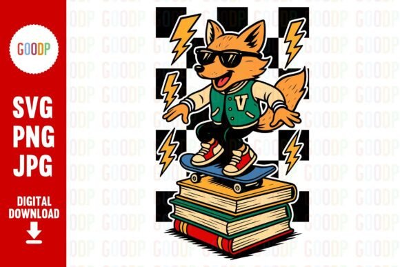 Cool Fox on Books Skateboard Png