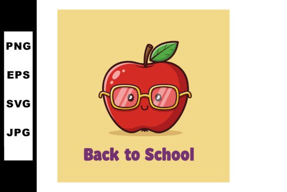 Cute Red Apple Wearing Glasses Back to School Graphics