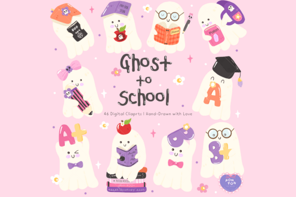 Ghost to School Halloween Clipart Graphics