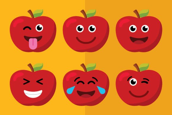 Happy Emoji Apples Clip Art Set: Graphics for Editorial Use