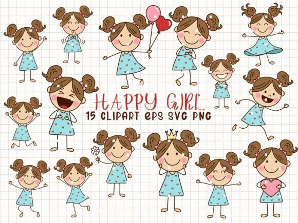 Happy Girl Svg Cute Girl Clipart Doodle