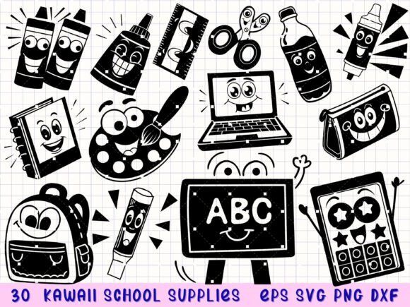 Kawaii School Svg Cartoon Stationery Graphics