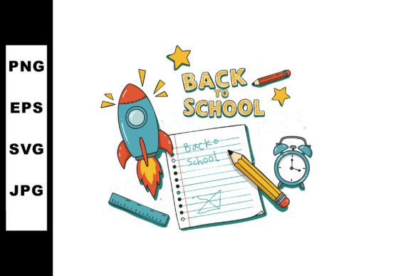 Rocket Pencil Notebook Alarm Clock Back Graphics
