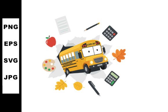 School Bus with Autumn Leaves Apple and Graphics