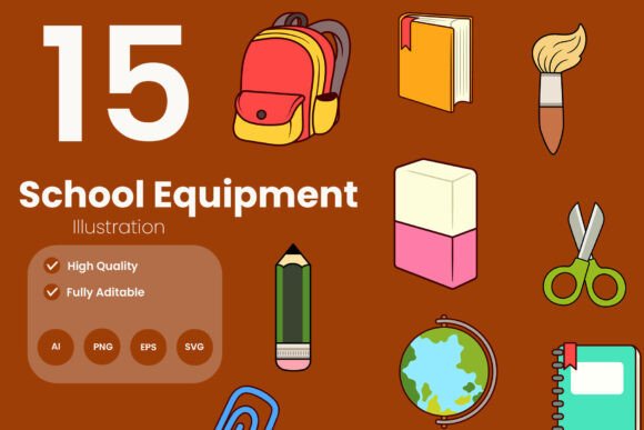 School Equipment Illustration Pack