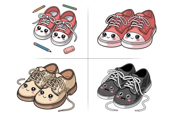 School Shoes Laces Untied Kawaii Clipart: Graphics & Illustrations for Creative Brands