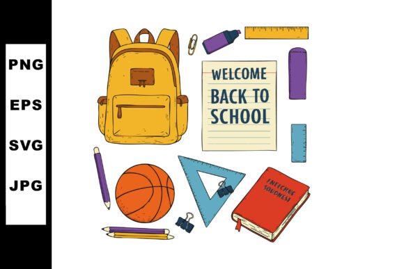School Supplies and Backpack Illustrations