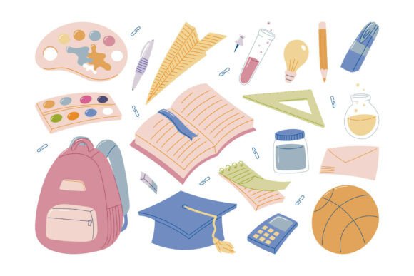 School Supplies Clipart Set: Graphics for Educational Content