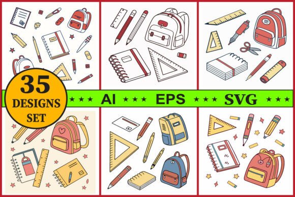 School Supplies Vector Bundle Set