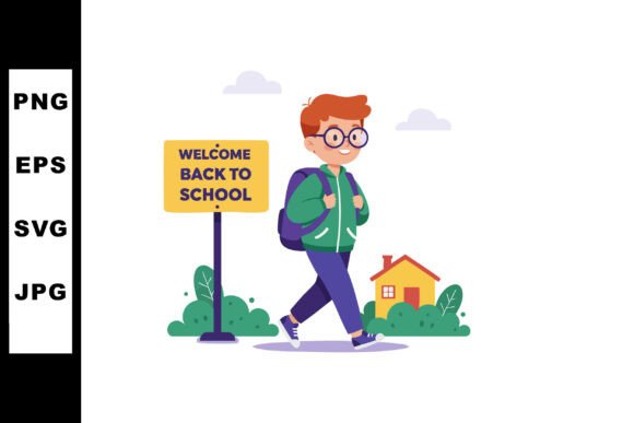Schoolboy Walking with Backpack Graphics