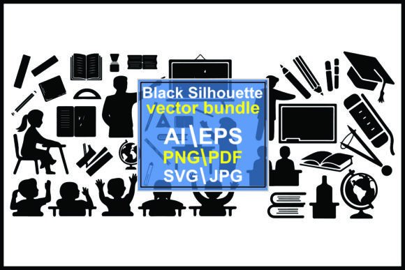 Silhouette of Classroom Objects Students