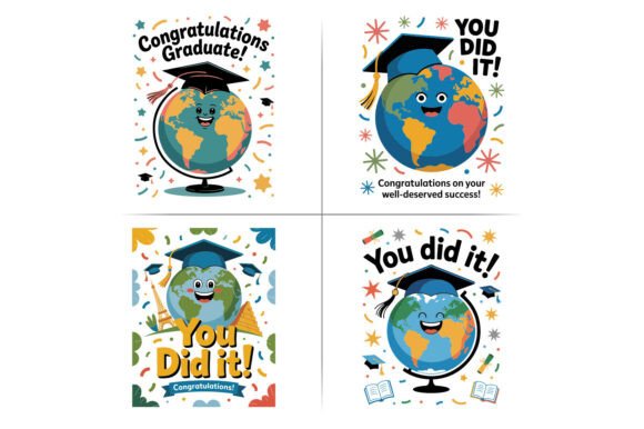 Smiling Globe Graduation Hat SVG Clipart
