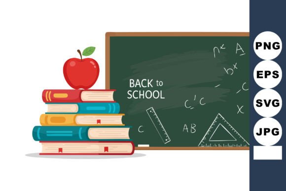 Stack of Books with Red Apple and Chalkb: Graphics and Illustrations for Branding