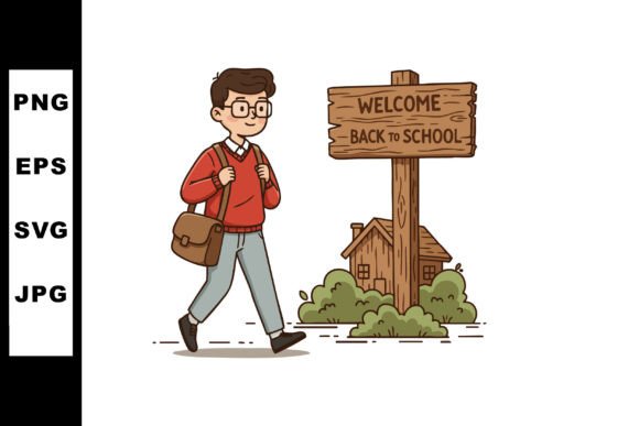 Student Walking Near Welcome Back to Sch Graphics and Illustrations