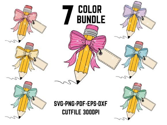 Teacher Pencil with Bow Clipart Bundle