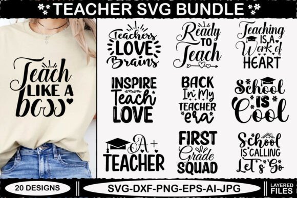 Teacher Quotes SVG Bundle, 20 Designs