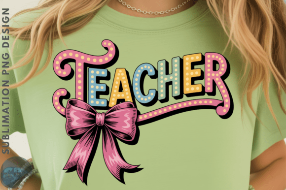 Teacher with Pink Bow PNG Design
