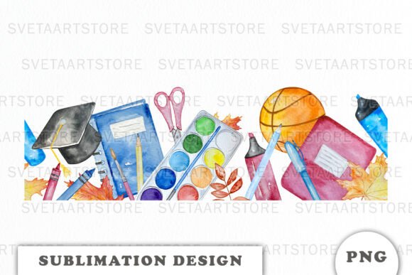 Watercolor School Seamless Border Graphics
