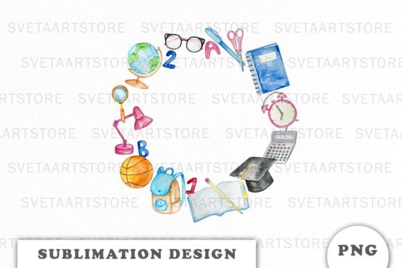 Watercolor School Supplies Wreath Png: Graphics for Branding